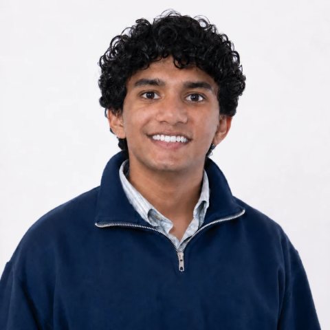 Shilo Karakkattu smiling, wearing a navy quarter-zip over a light blue collared shirt, against a white background.